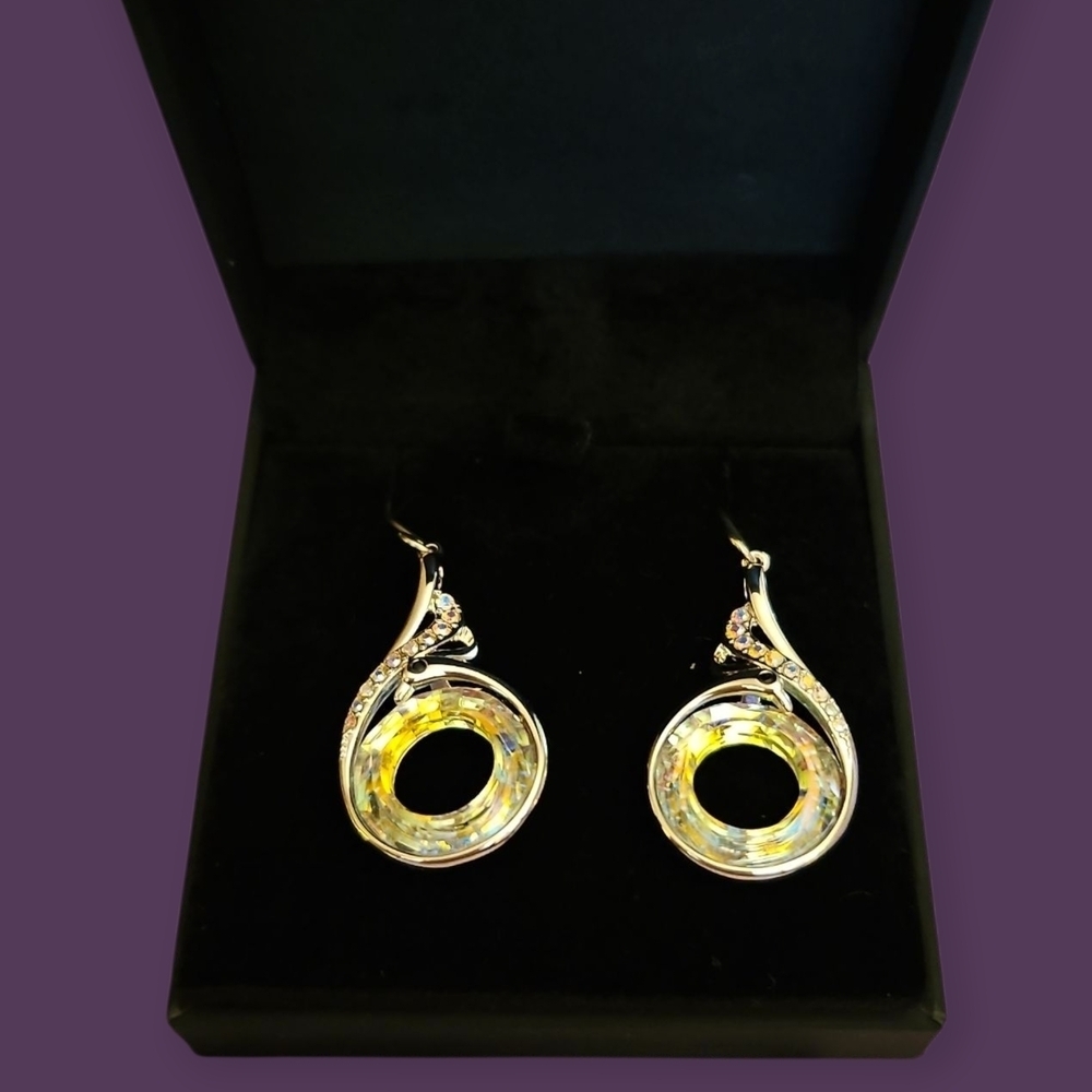 KATE LYNN Rise from the Ashes Phoenix Irridescent Crystal Dangle Hook Earrings